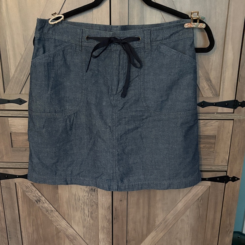 White Stag Chambray Drawstring Midi Skirt in Denim Blue